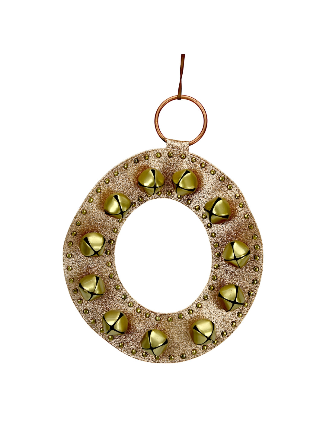 Hind Decor Gold-Toned Christmas Circle-Shaped Ornaments With Bells