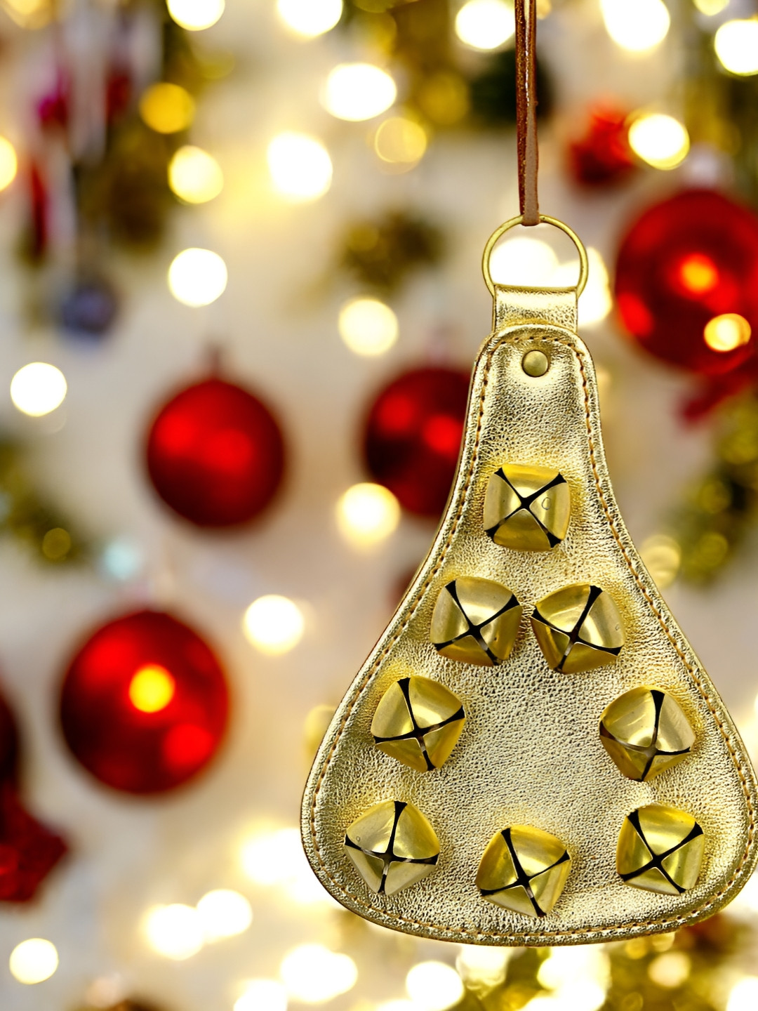 Hind Decor Gold-Toned & Black Hanging Christmas Ornament With Bells