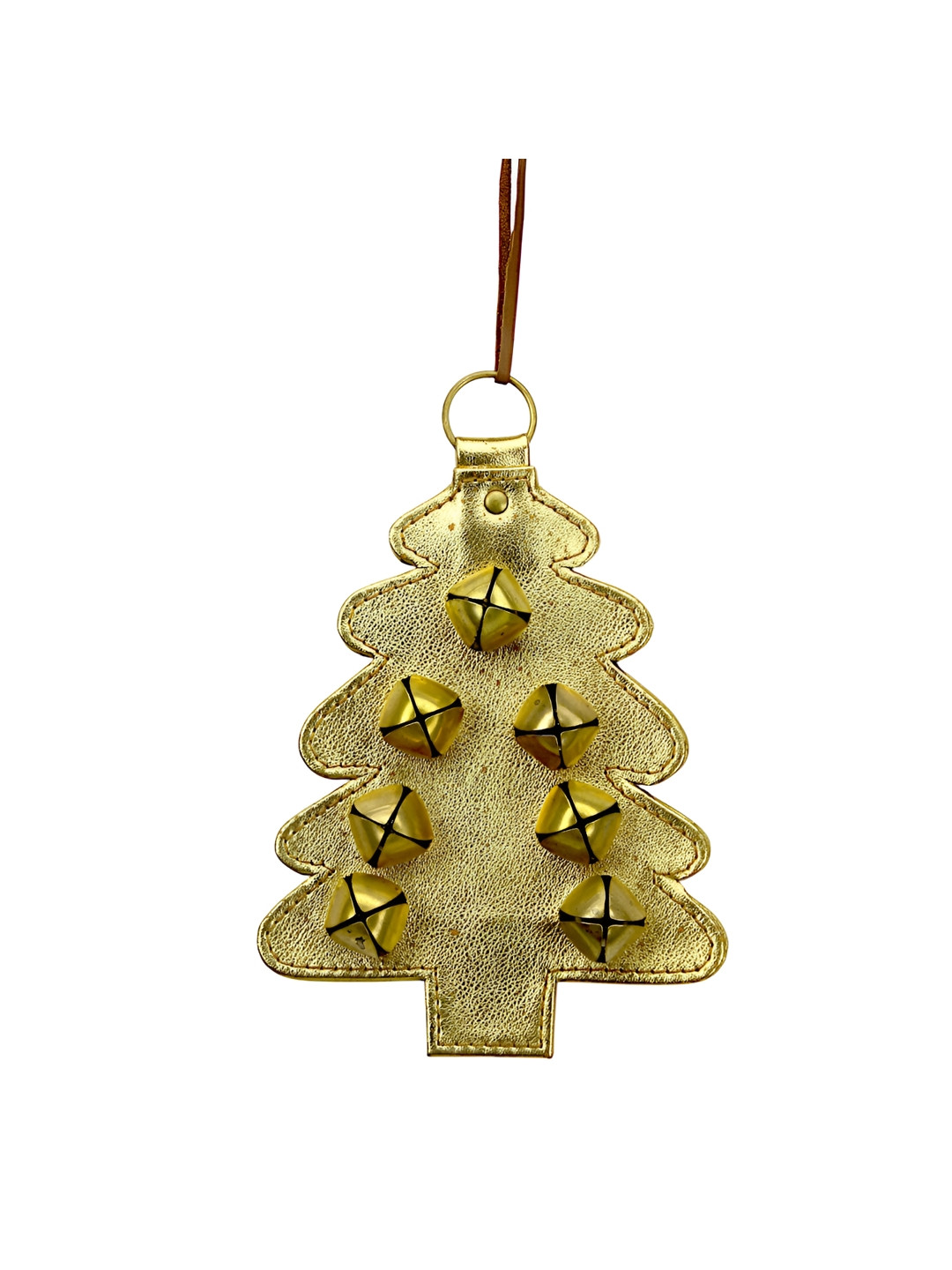 Hind Decor Gold Toned Iron Hanging Christmas Tree With Bells Festive Decor
