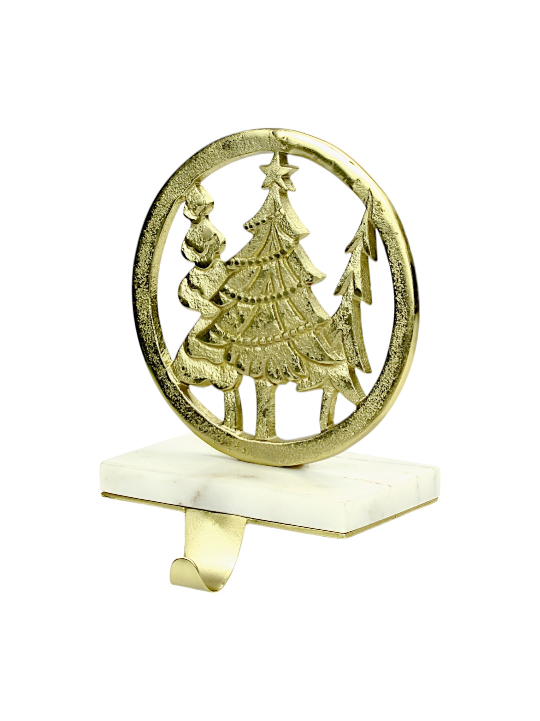 Hind Decor Gold-Toned Christmas Tree On Marble Base Stocking Holder