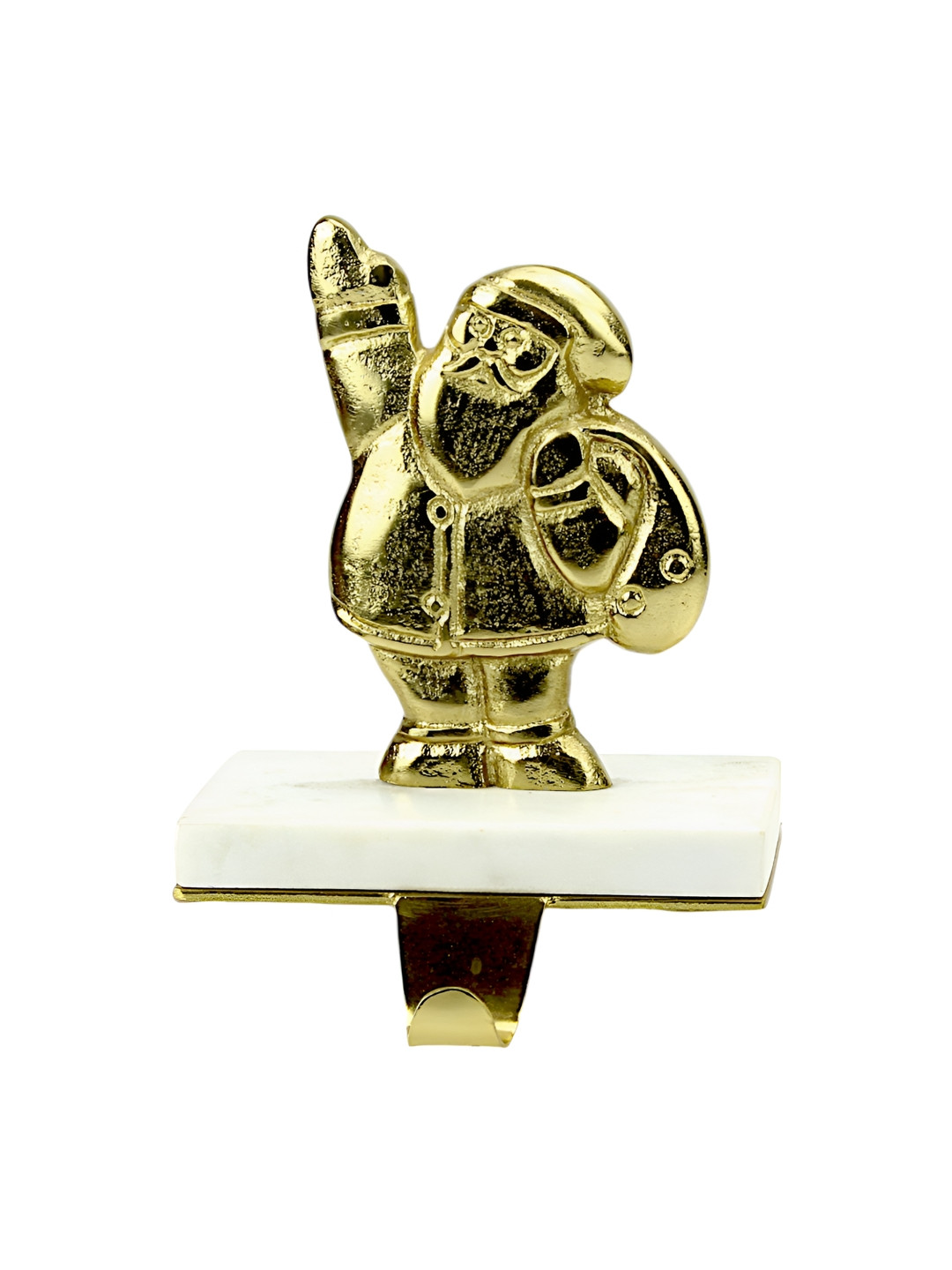 Hind Decor Gold-Toned Aluminium Santa Claus On Marble Base Stocking Hooks and Holders