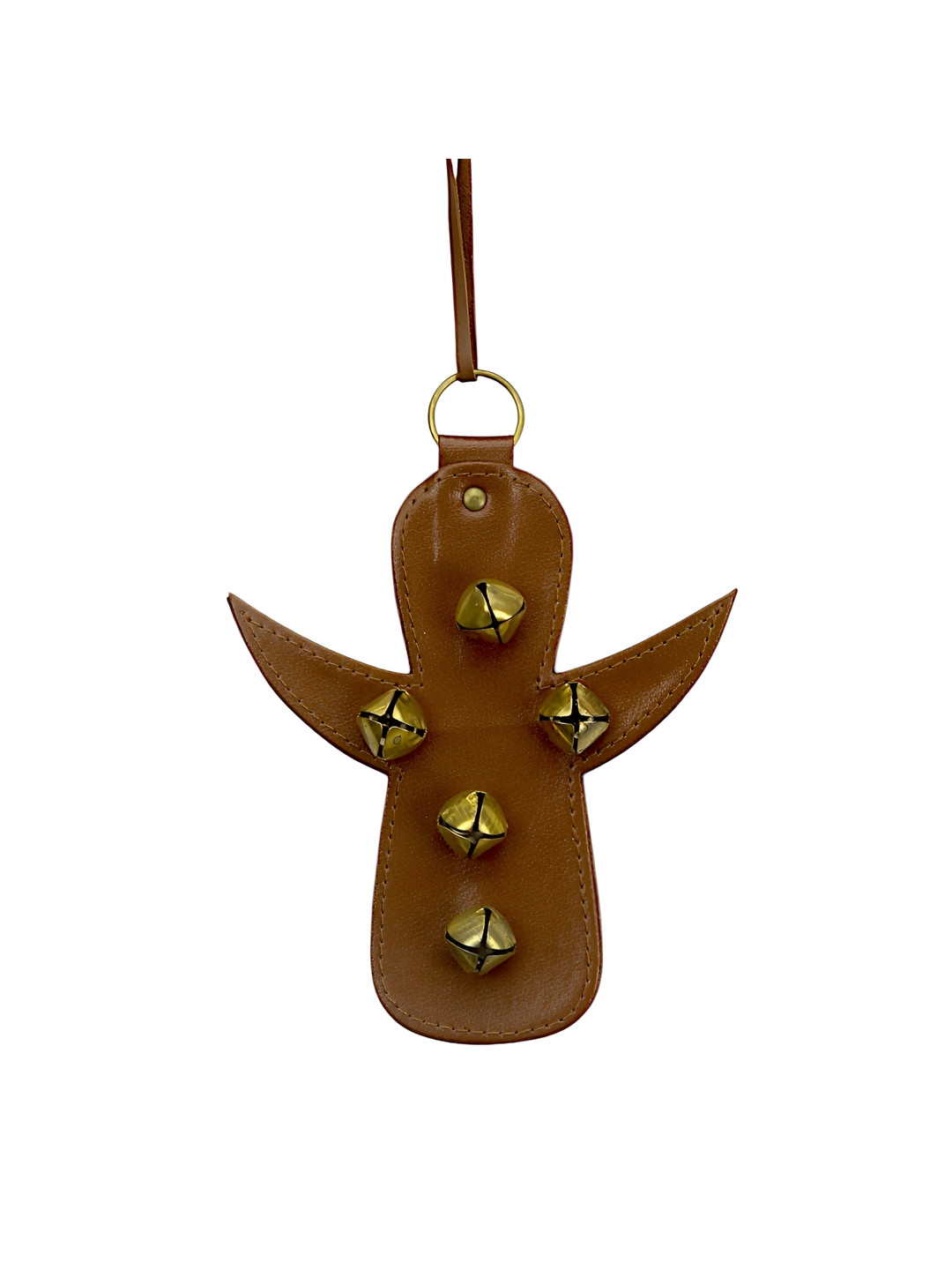 Hind Decor Brown & Gold-Toned Textured Iron Hanging Christmas Angel With Bells