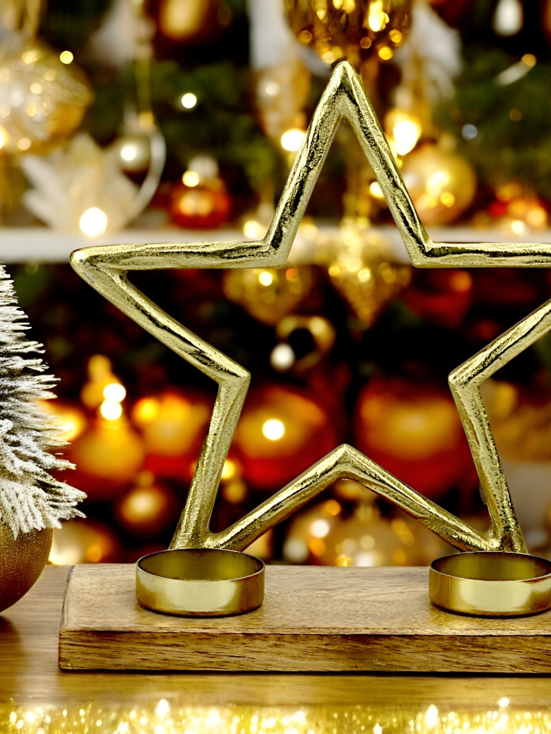 Hind Decor Gold Toned Star-Shaped Christmas Candle Holder
