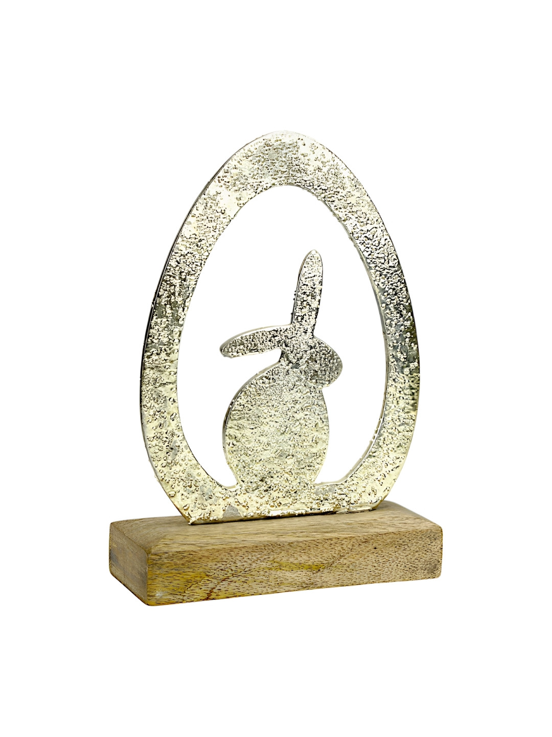 Hind Decor Hollow Easter Egg Silver Wood Natural Living Room Hand-Crafted Medium Showpiece - 11.4 Inches