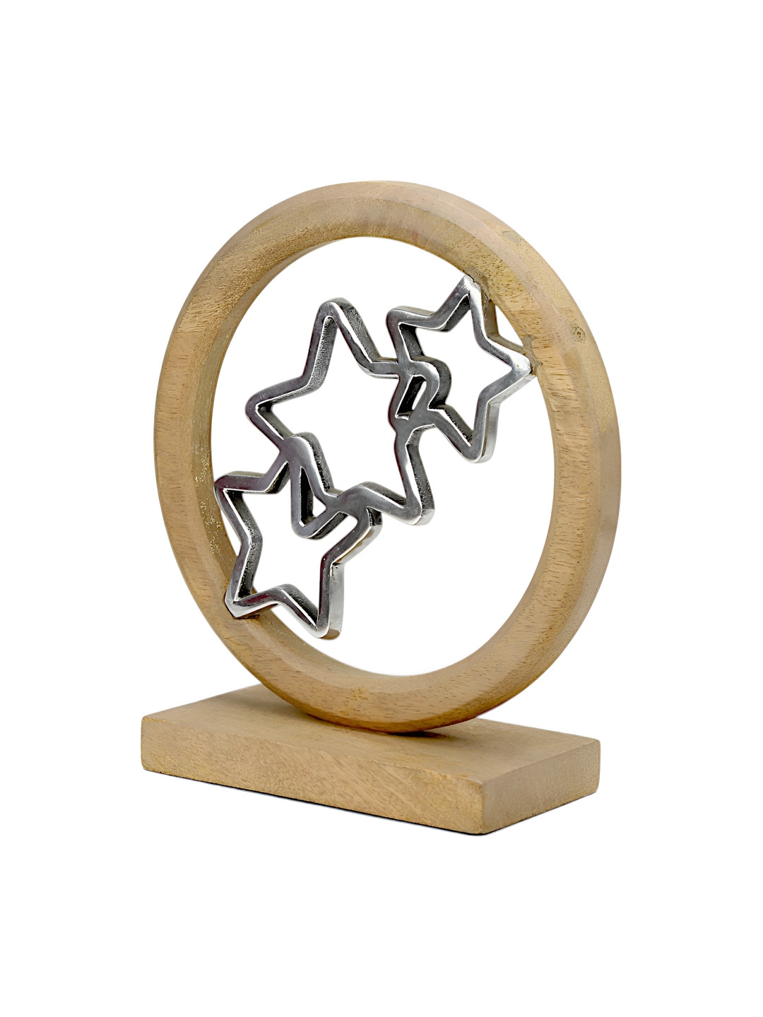 Hind Decor Christmas Jointed Stars On Base Silver Aluminium Metallic Living Room Hand-Crafted Medium Showpiece - 8.7 Inches