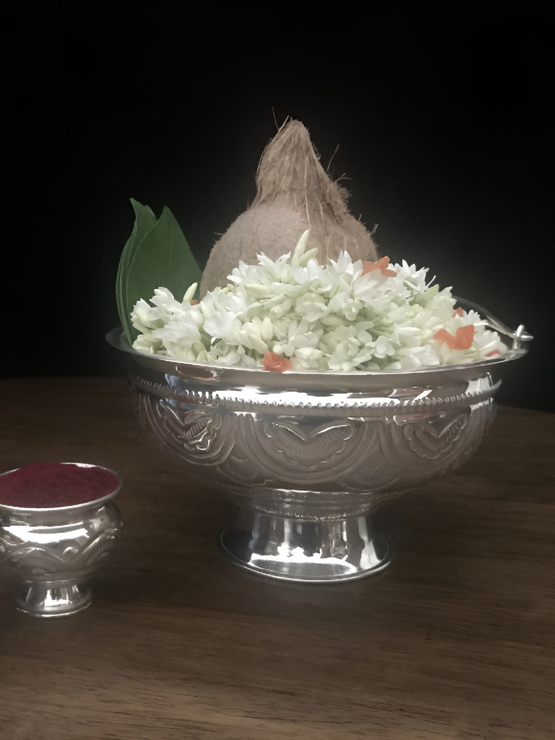 Sigaram Pooja Articles Silver-Toned Textured German Silver Pooja Flower Basket