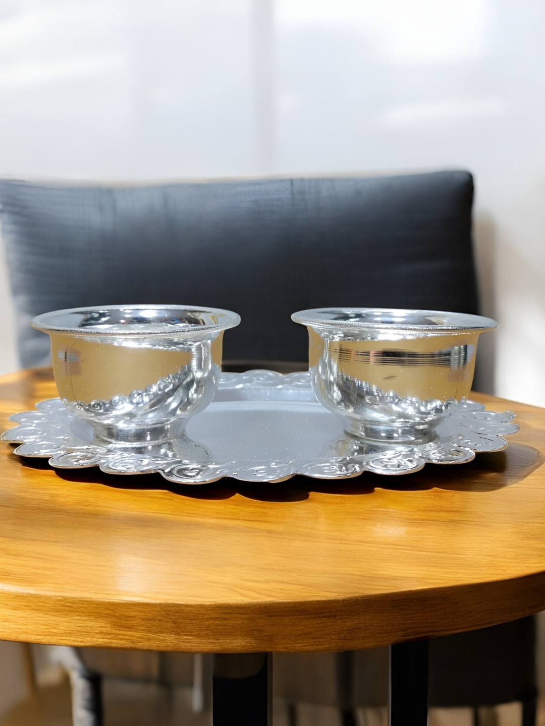 Sigaram Pooja Articles Silver-Toned Chandan Set For Home Pooja Decore