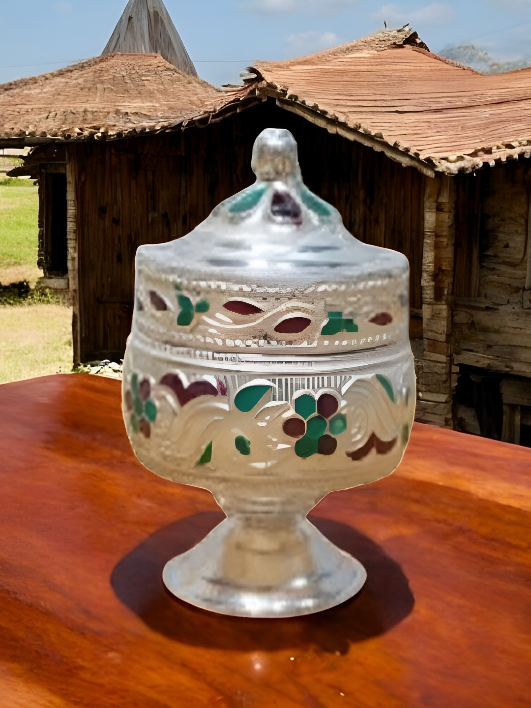 Sigaram Silver Toned & Red Meena Sindoor Kum Kum Cup Pooja Essentials