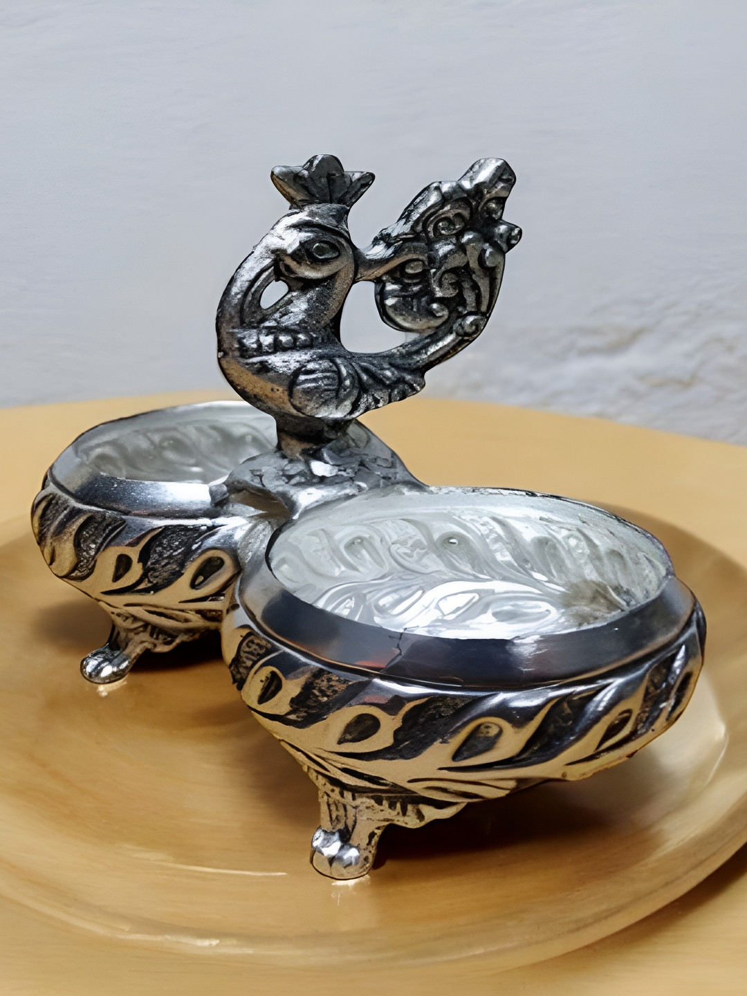 Sigaram Silver-Toned Antique German Silver 2 Cup Panchwala Kum Kum Cup