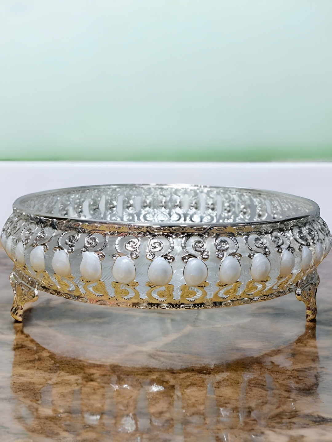 Sigaram Pooja Articles Silver-Toned Metal Pooja Tray