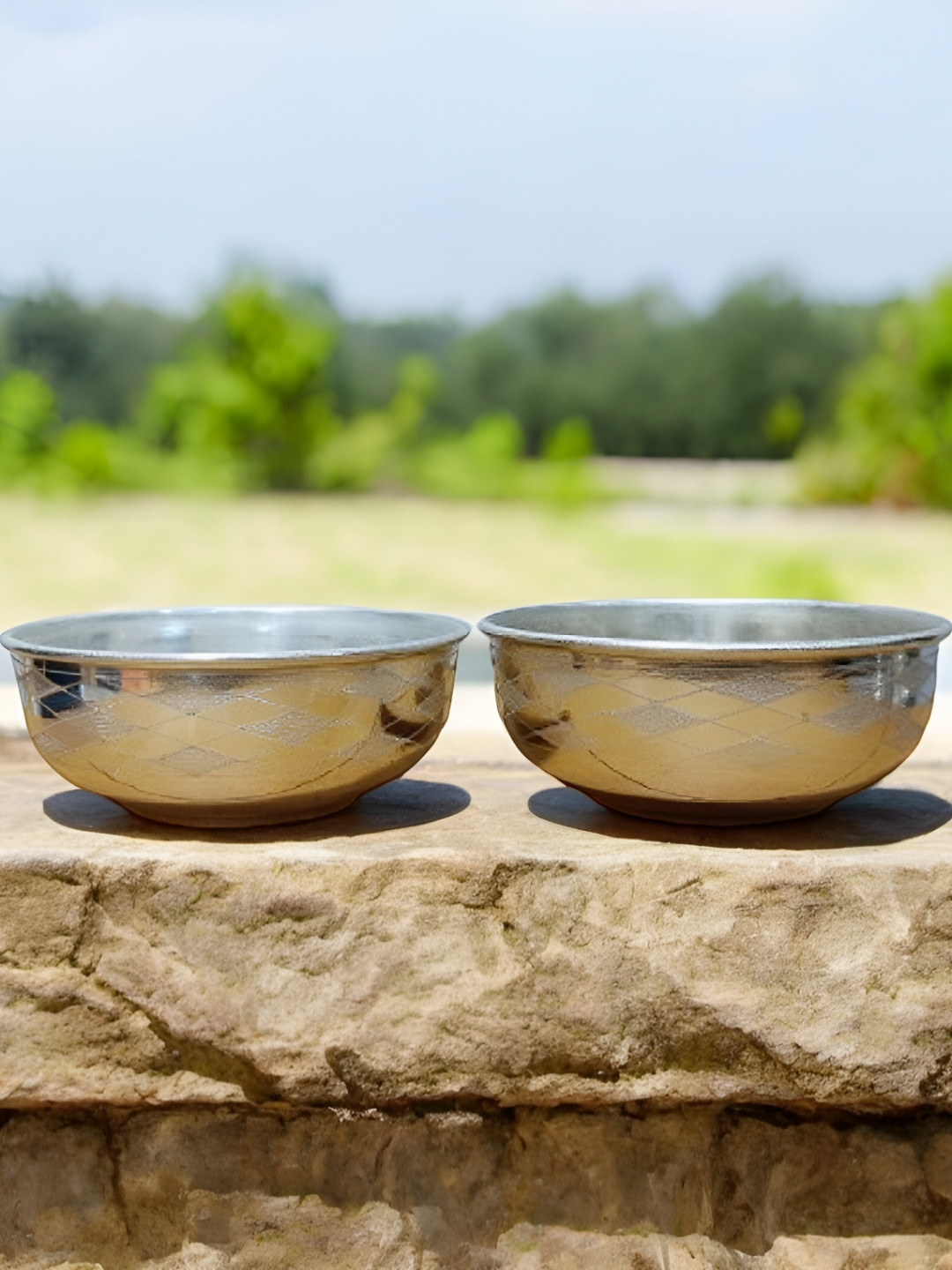 Sigaram Pooja Articles Silver-Toned 2 Pieces German Silver Round Pooja Bowls