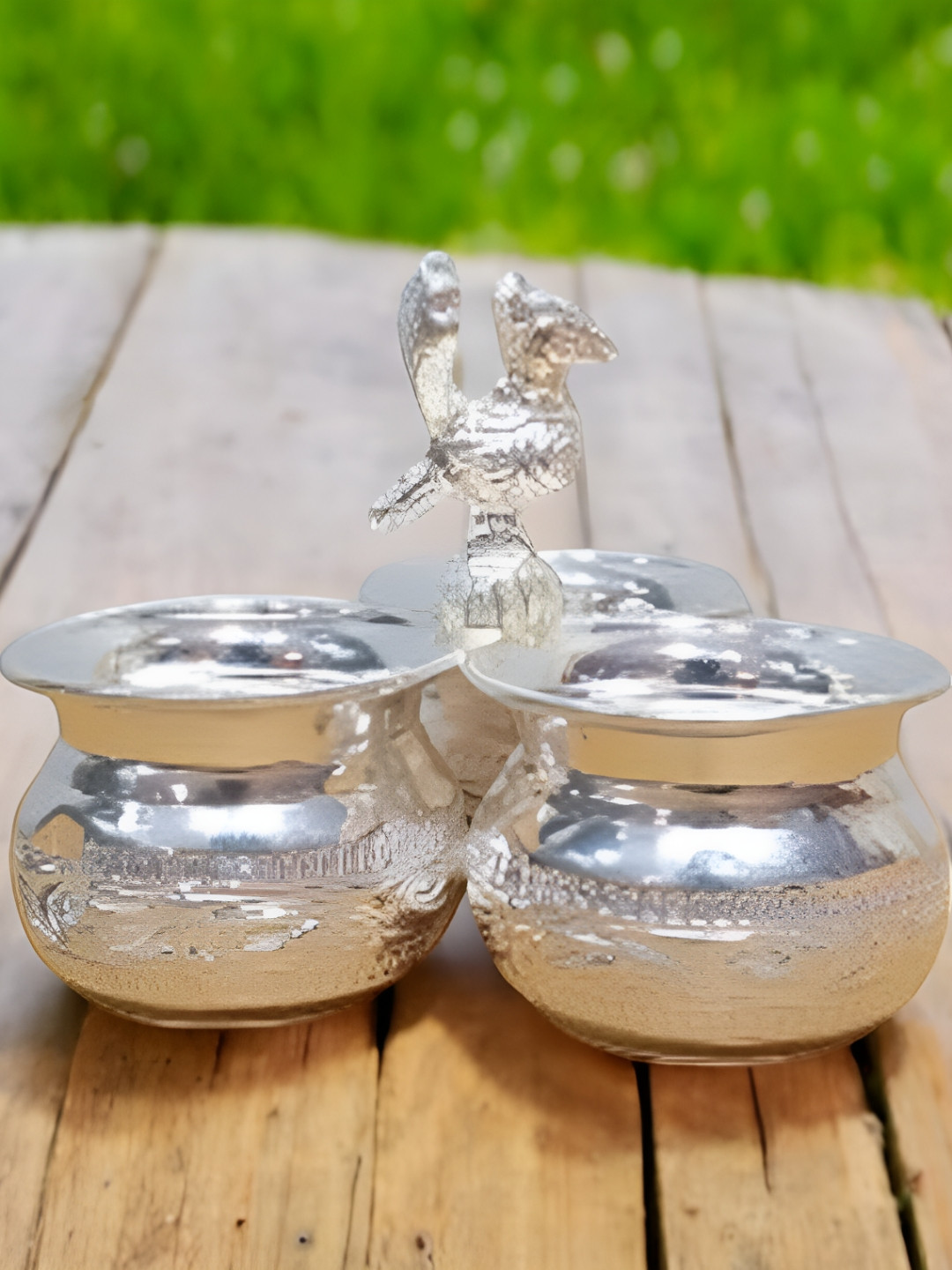 Sigaram Pooja Articles Silver-Toned 3 Cup Panchwala Kum Kum Bharani Cup