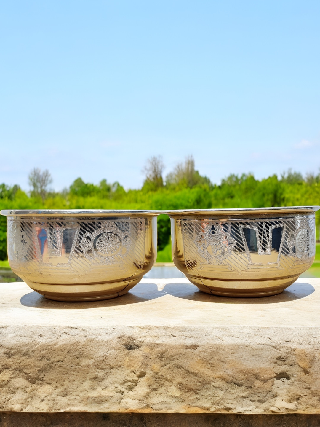 Sigaram Pooja Articles Silver-Toned 2 Pieces Brass Textured Tirumala Bowls