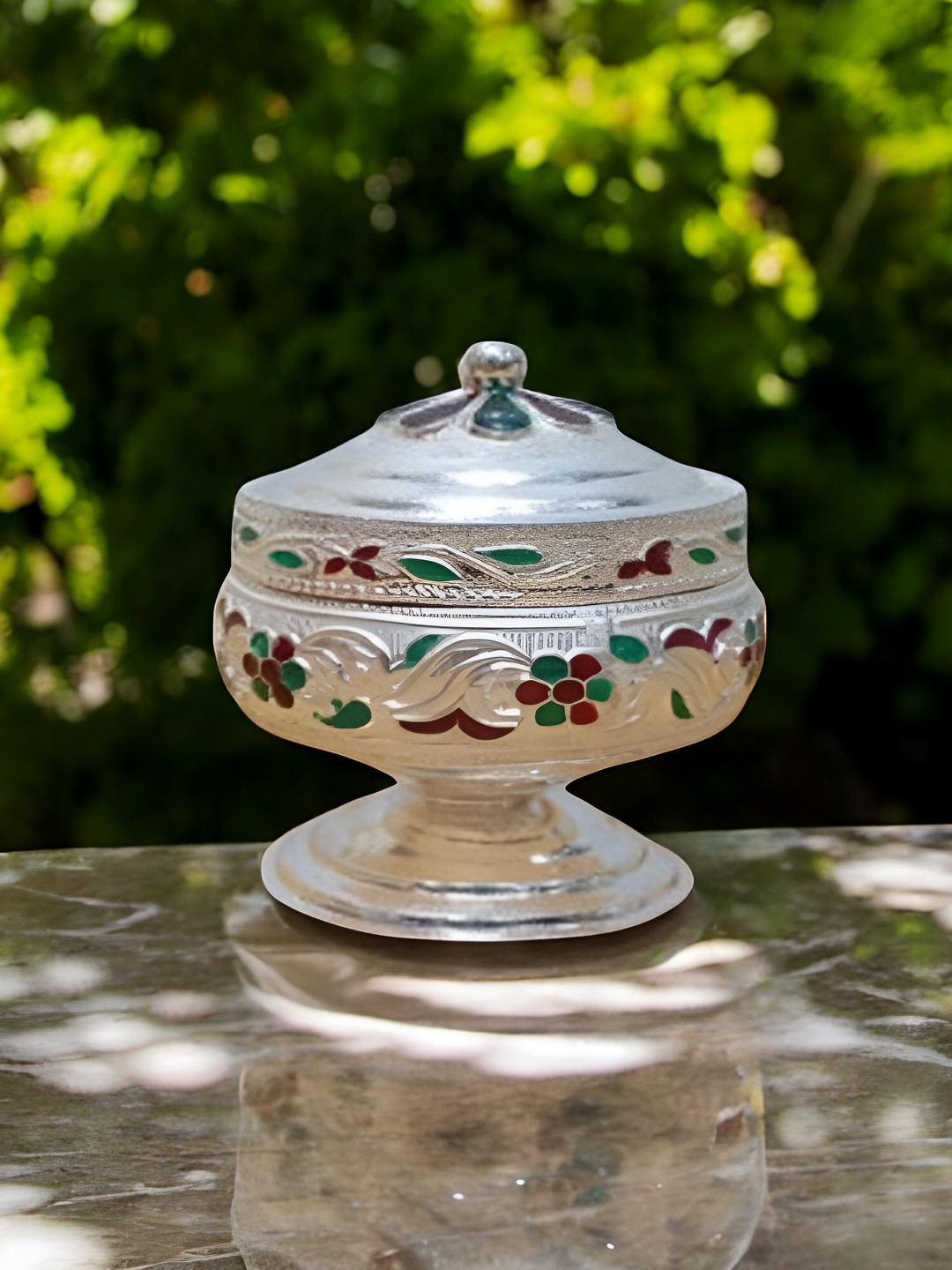Sigaram Silver-Toned Meenakari Kum Kum Cup