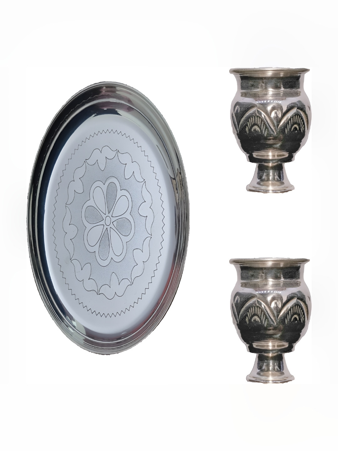 Sigaram 3 Pieces German Silver Plate & Kum Kum Cups