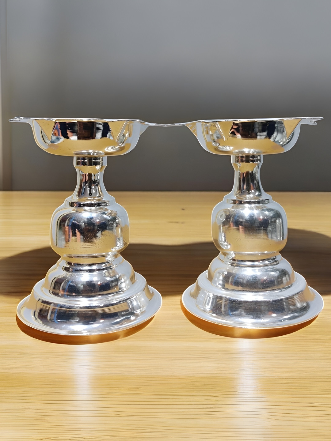 Sigaram Pooja Articles Silver-Toned 2 Pieces Brass Star Diyas Pooja Essentials