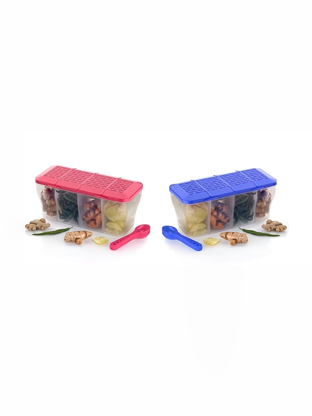 Metrolife 4 Partition Blue Plastic Easy To Clean 2 Piece Flip Top Fridge Container