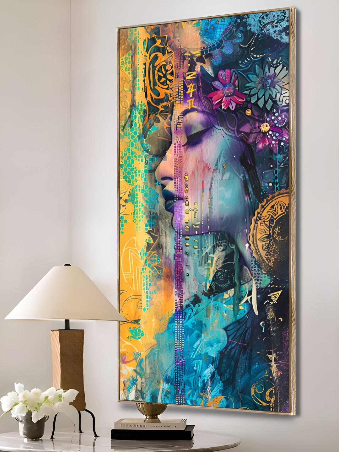 Art Street Blue & Purple Women Sight Face Framed Canvas Wall Painting