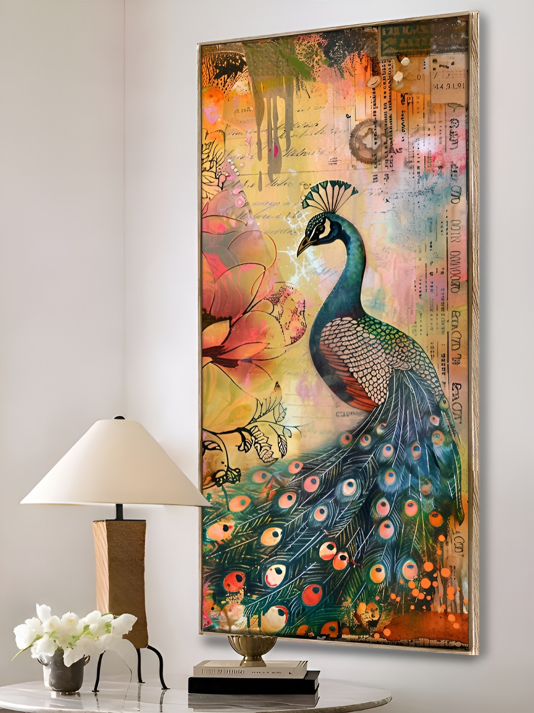 Art Street Peacock Framed Canvas Wall Rectangle Paintings Wall Art - 46 x 22In