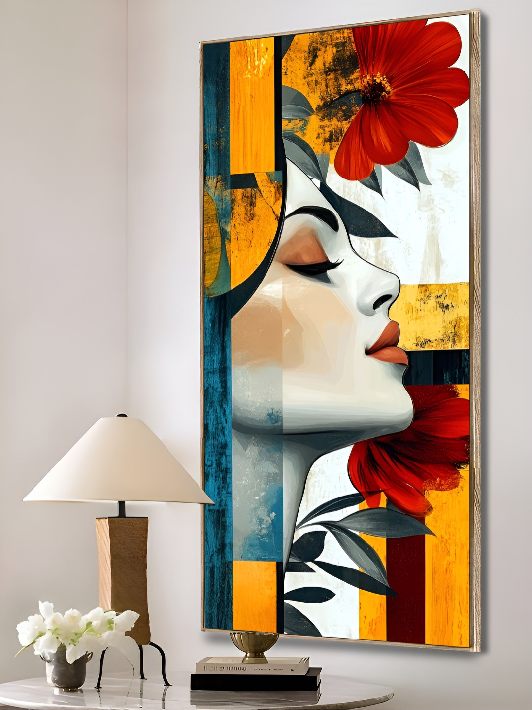 Art Street White & Red Women Face Framed Canvas Wall Painting