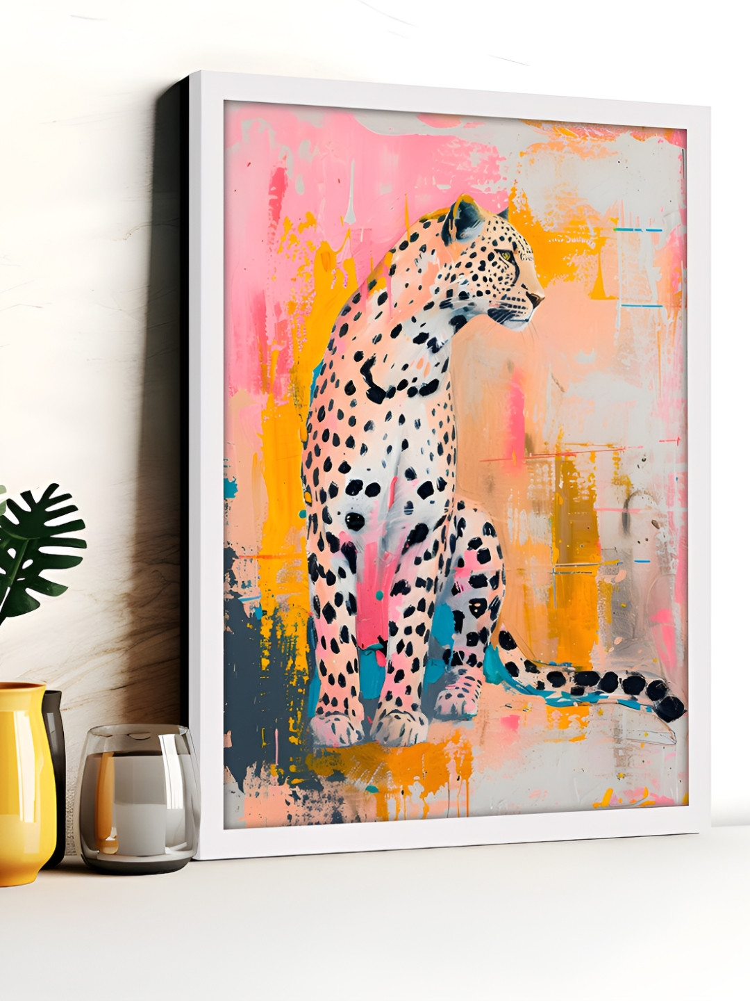 Art Street Pink & Black Maximalist Leopard Electric Synthetic Wood Wall Painting