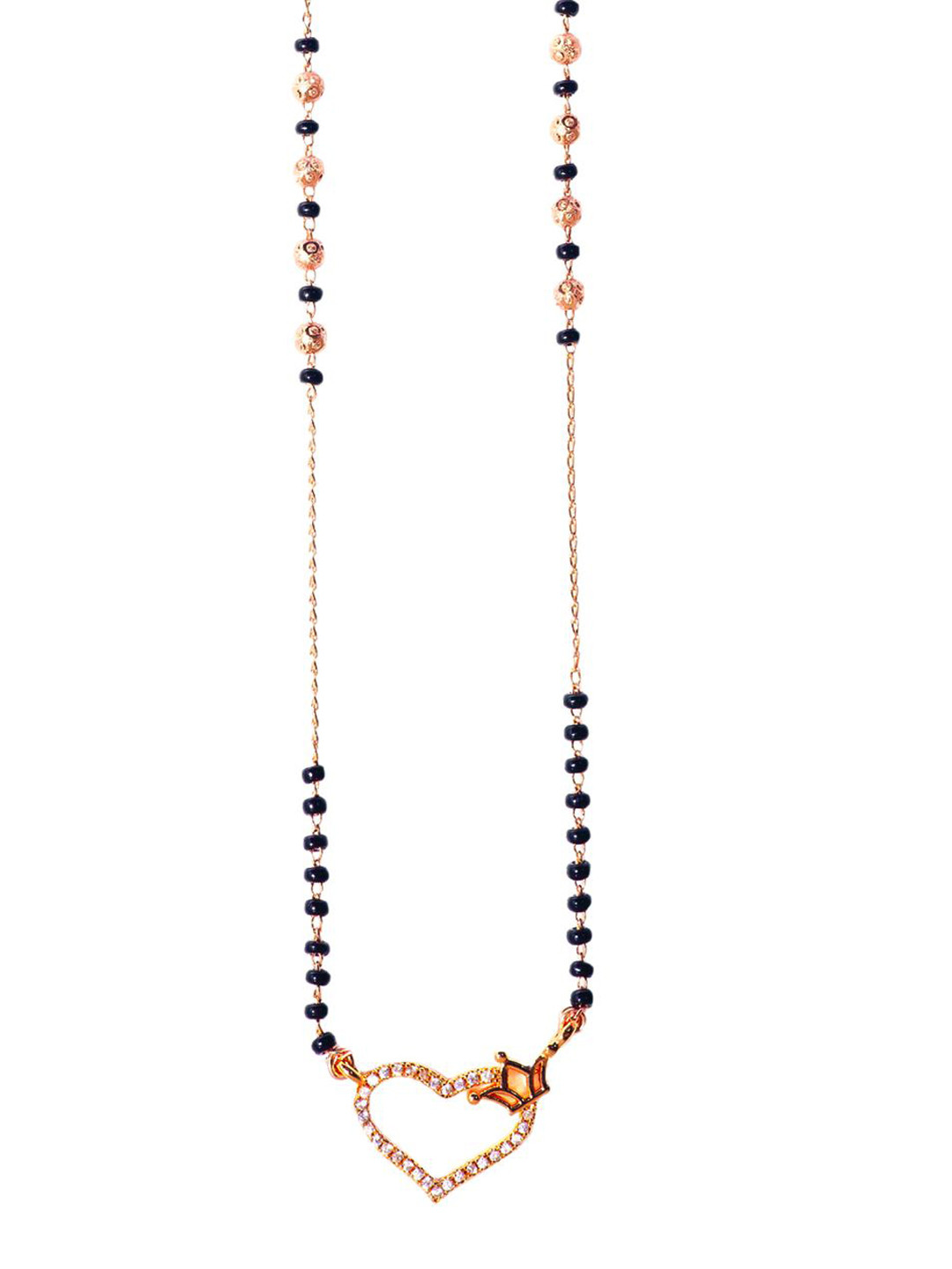 SOLIBELLE Designed for Royalty 18KT Rose Gold-Plated AD-Studded & Beaded Mangalsutra
