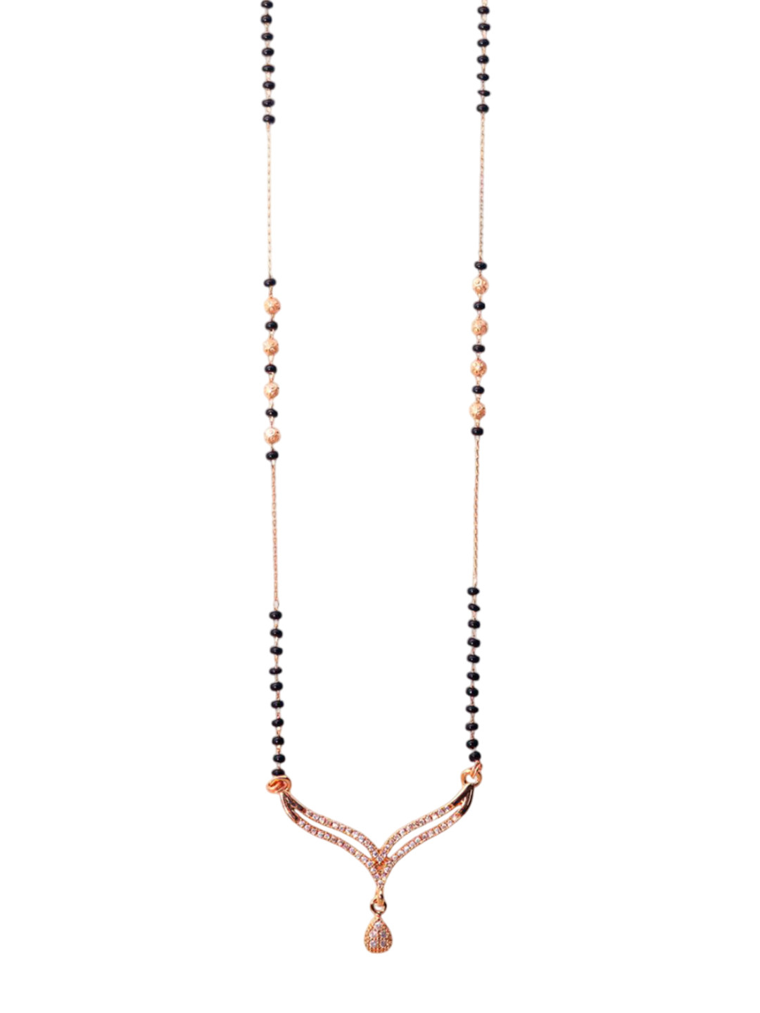 SOLIBELLE Timeless Elegance 18KT Rose Gold-Plated AD-Stone Studded & Beaded Mangalsutra