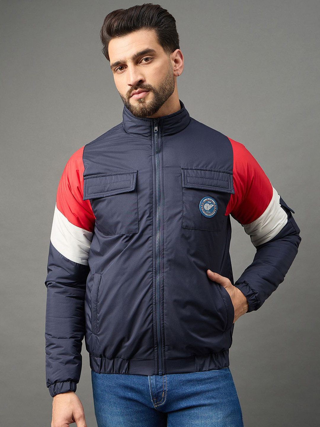 Global Republic Men Colourblocked Lightweight Bomber Jacket