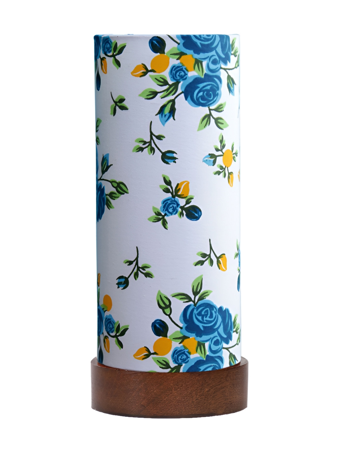 Aura Blue Floral Printed Cotton Cylindrical Shaped Table Lamp