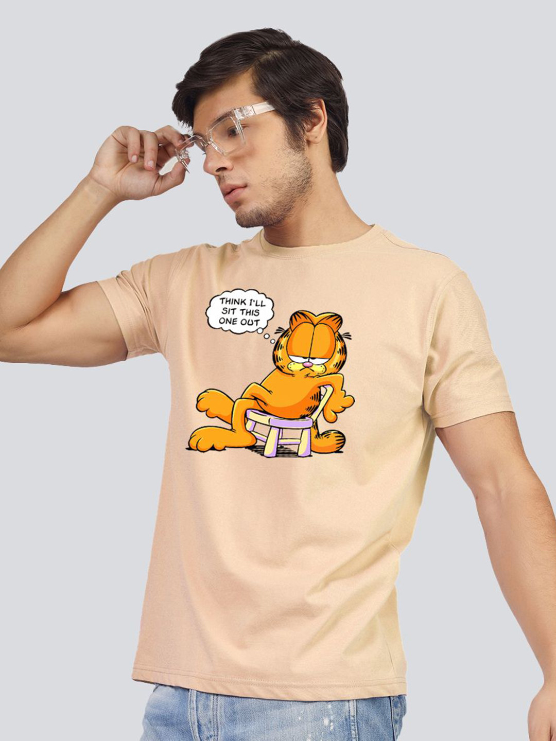 Greylongg Men Yorksteadd 2076 Pug Fawn Garfield Graphic Printed Round Neck T-shirt