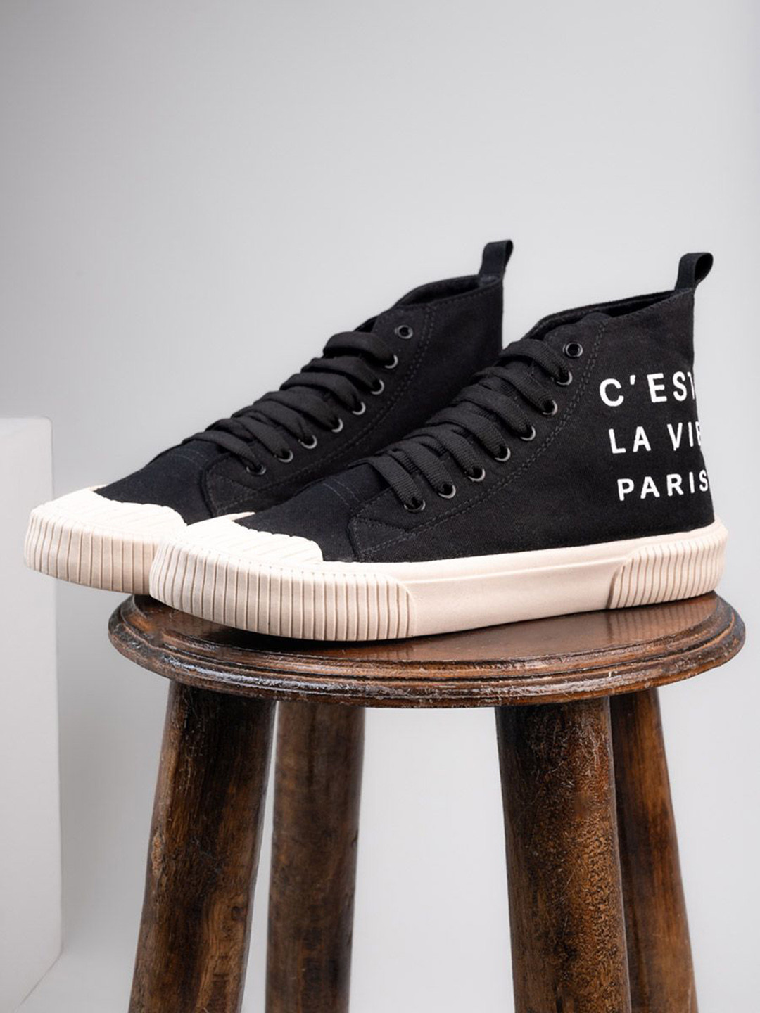 Styli Men High Top Slogan Printed Casual Canvas Sneakers