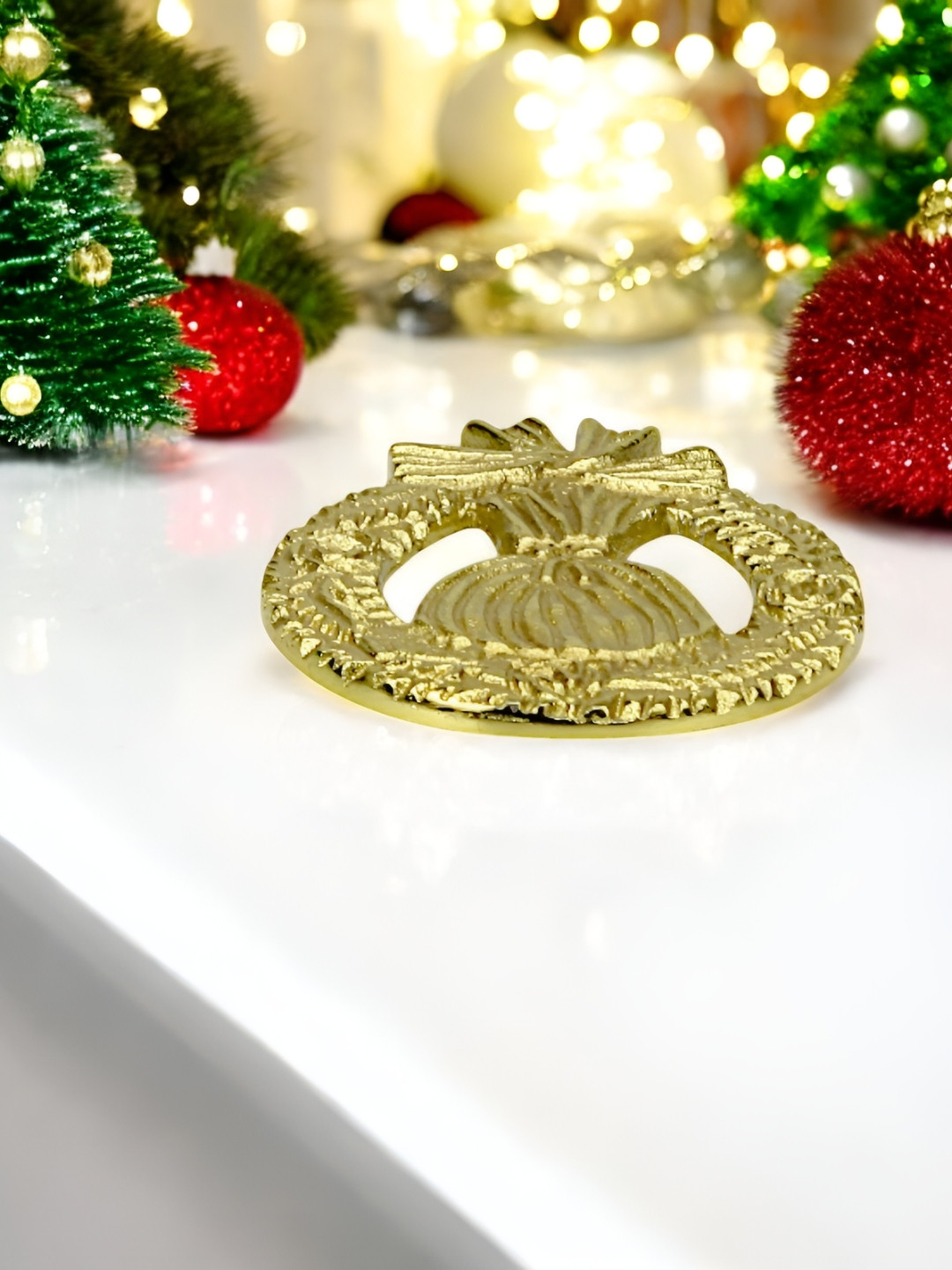 Hind Decor Gold Toned Handcrafted Christmas Tray