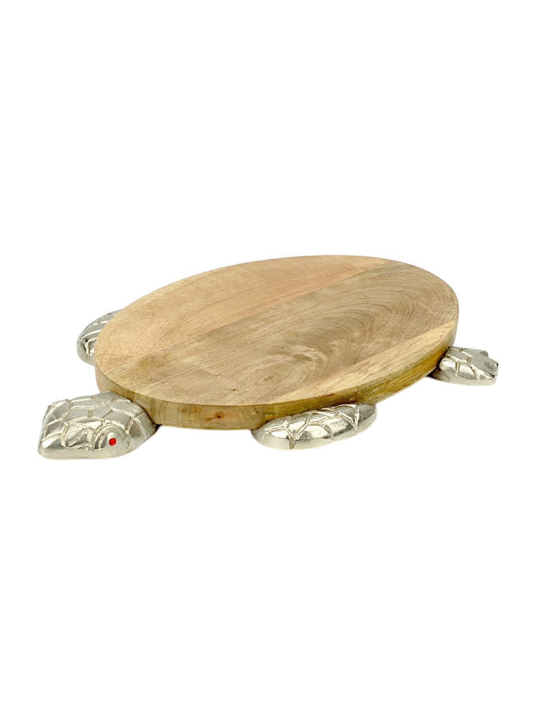 Hind Decor Silver Toned & Brown Turtle Shape Wooden Tray