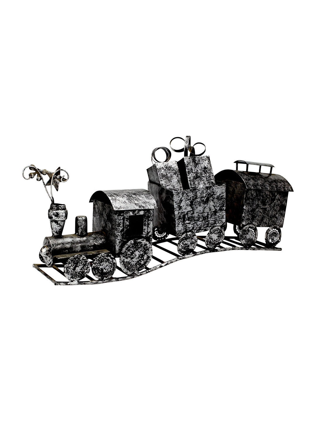 Hind Decor Christmas Train Black Metal Metallic Living Room Hand-Crafted Small Showpiece - 8.3 Inches