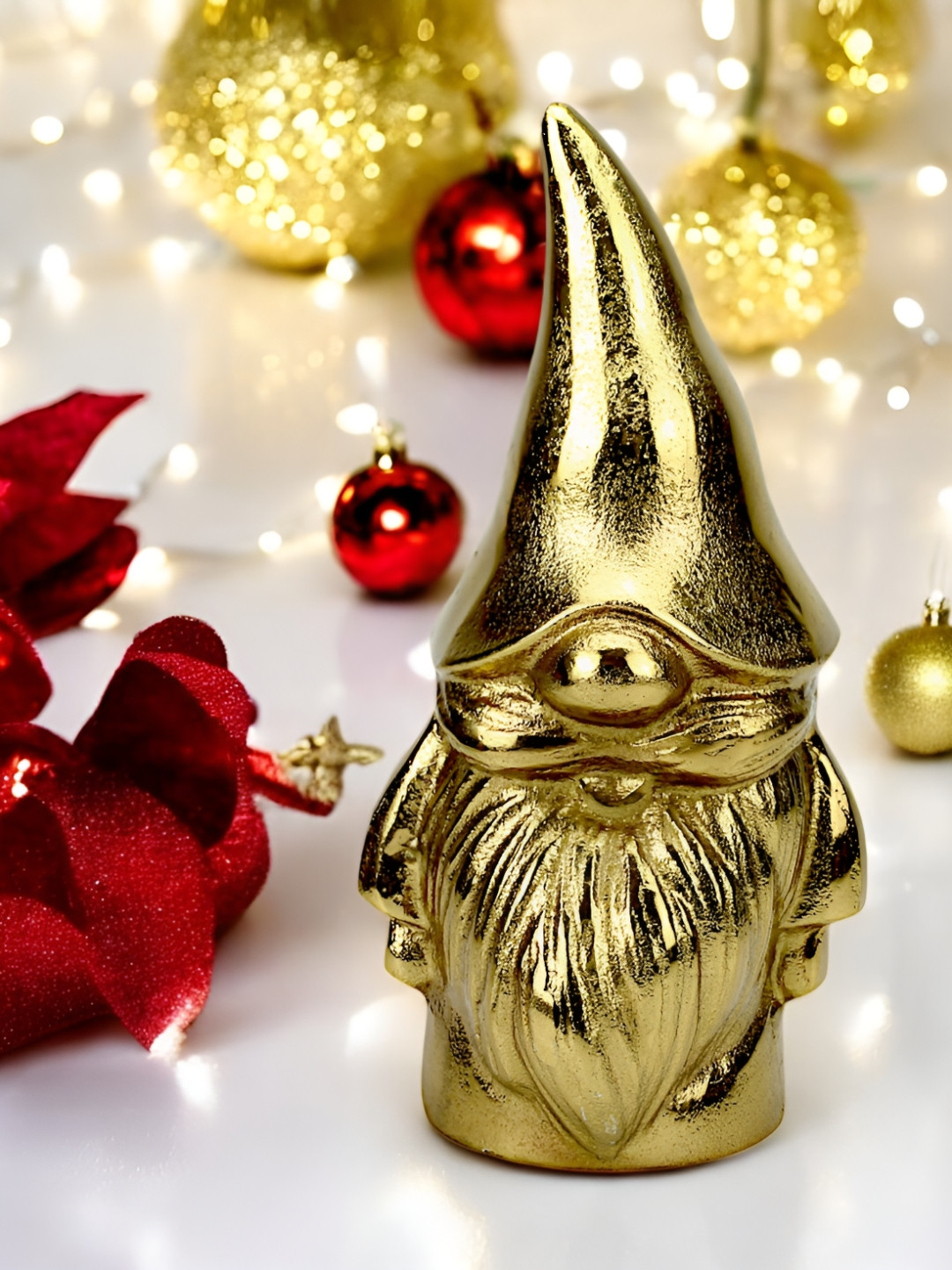 Hind Decor Mini Santa Claus Gold Aluminium Metallic Living Room Hand-Crafted Medium Showpiece - 10.2 Inches