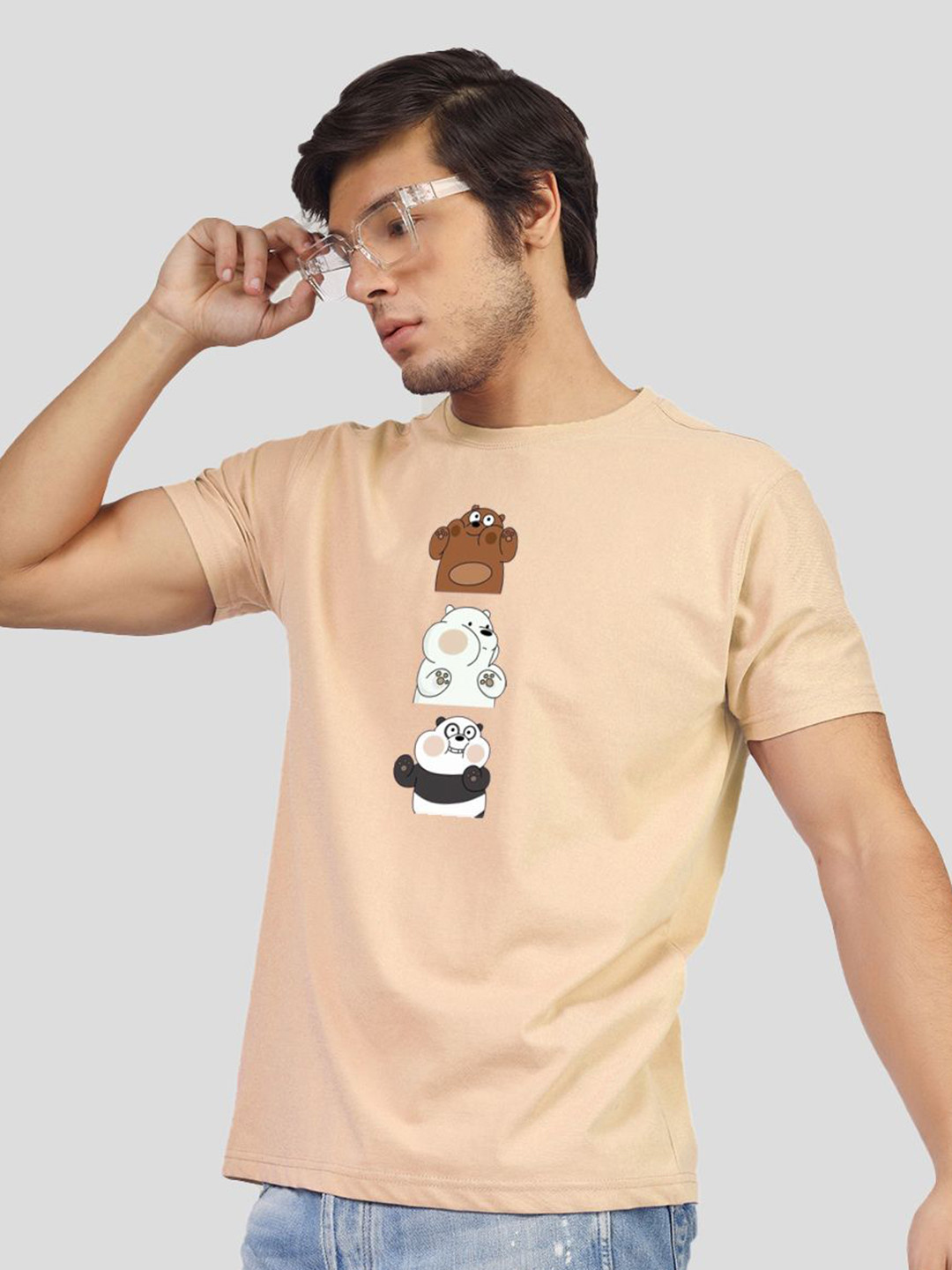Greylongg Men Yorksteadd 2076 Pug Fawn Graphic Printed Round Neck T-shirt