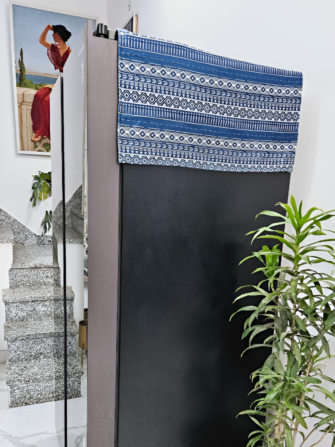 THROWPILLOW Blue & White Printed Aztech Fridge Cover