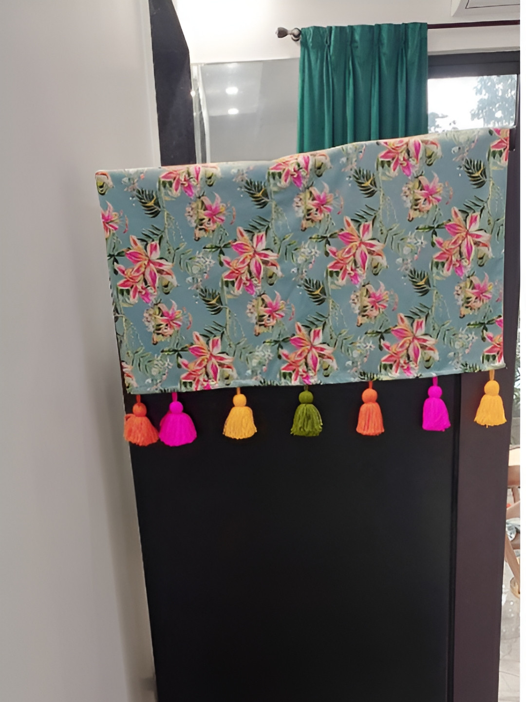 THROWPILLOW Grey and Pink Floral Printed Fridge Cover