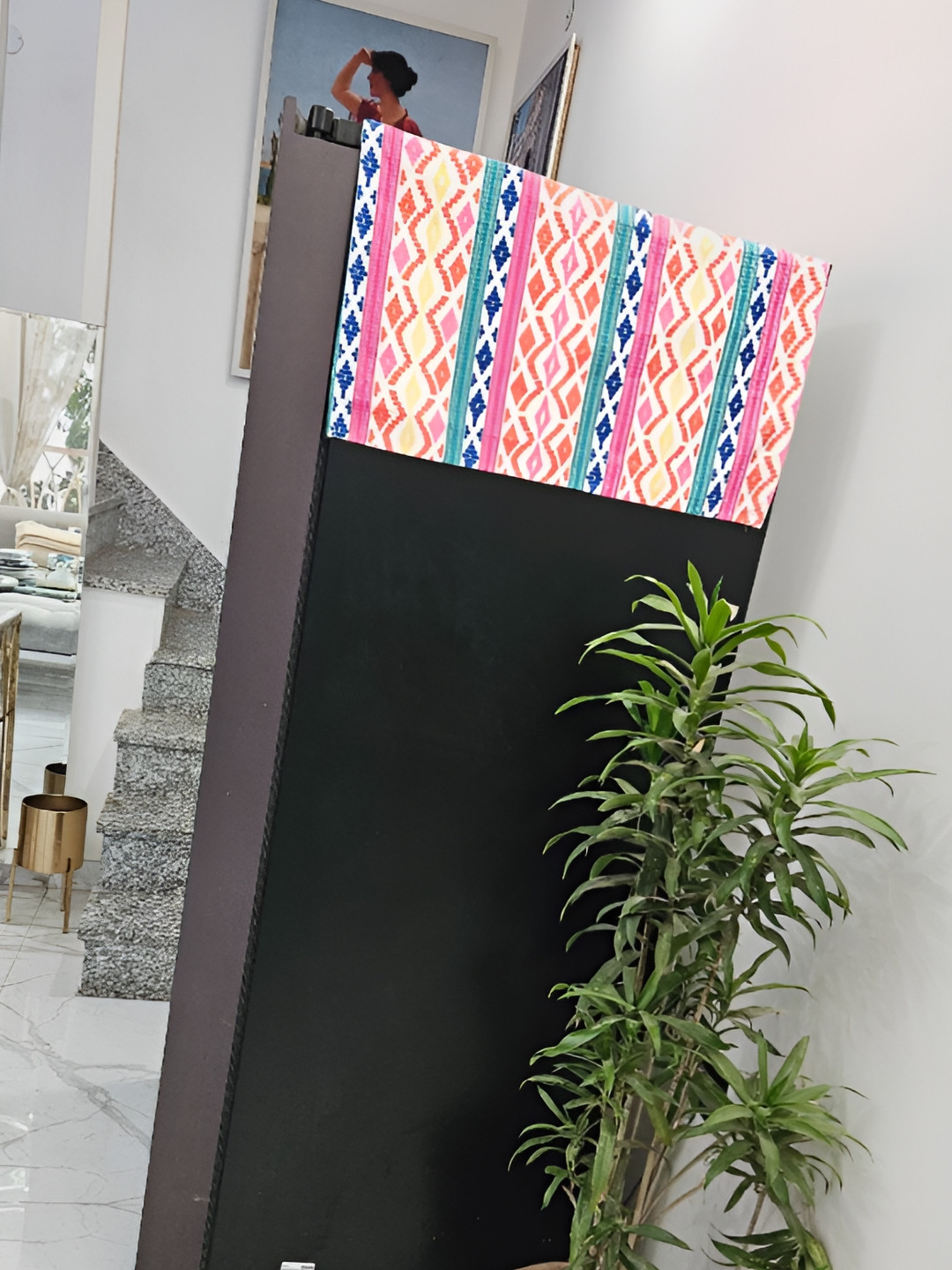 THROWPILLOW Pink & Blue Geometric Printed Fridge Cover