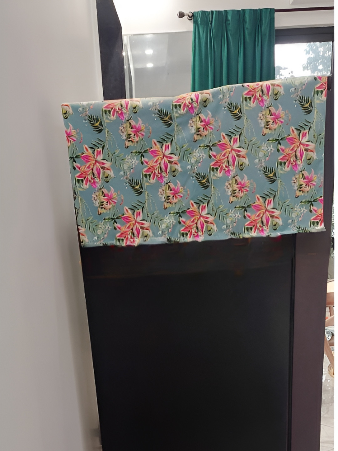 THROWPILLOW Grey and Pink Floral Printed Fridge Cover