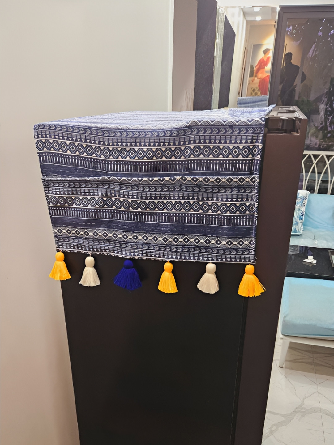 THROWPILLOW Blue and White Geometric Printed Blue Fridge Cover