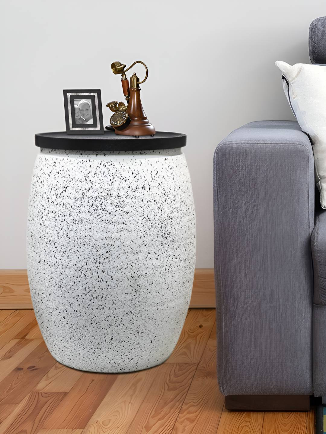 Metalsmith White and Black Textured Metal Oval Shaped Coffee Table