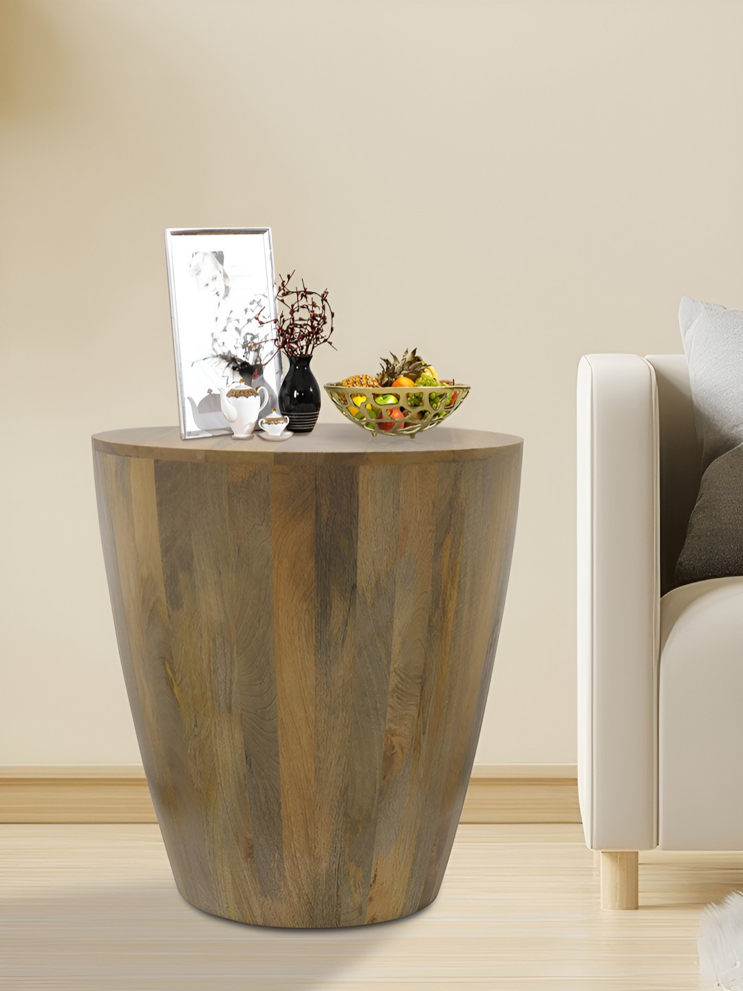 Metalsmith Brown and Beige Wooden Oval Shaped Coffee Table