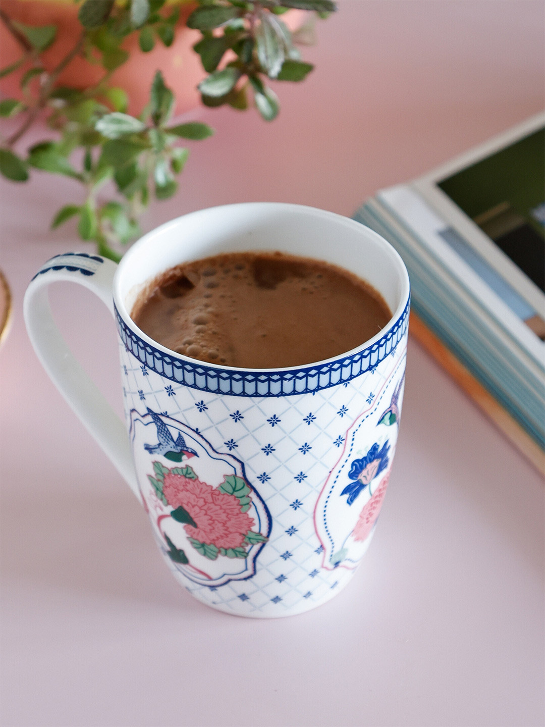 CLAY CRAFT White Floral Ceramic Microwave Safe Mug-300ml