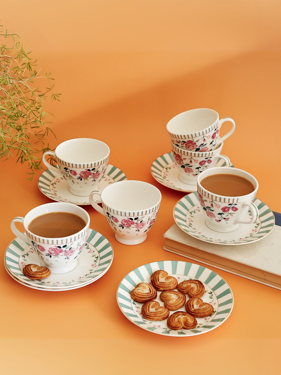 CLAY CRAFT White Set Of 6 Printed Cup Magique By The Wishing Chair With & 6 Saucer