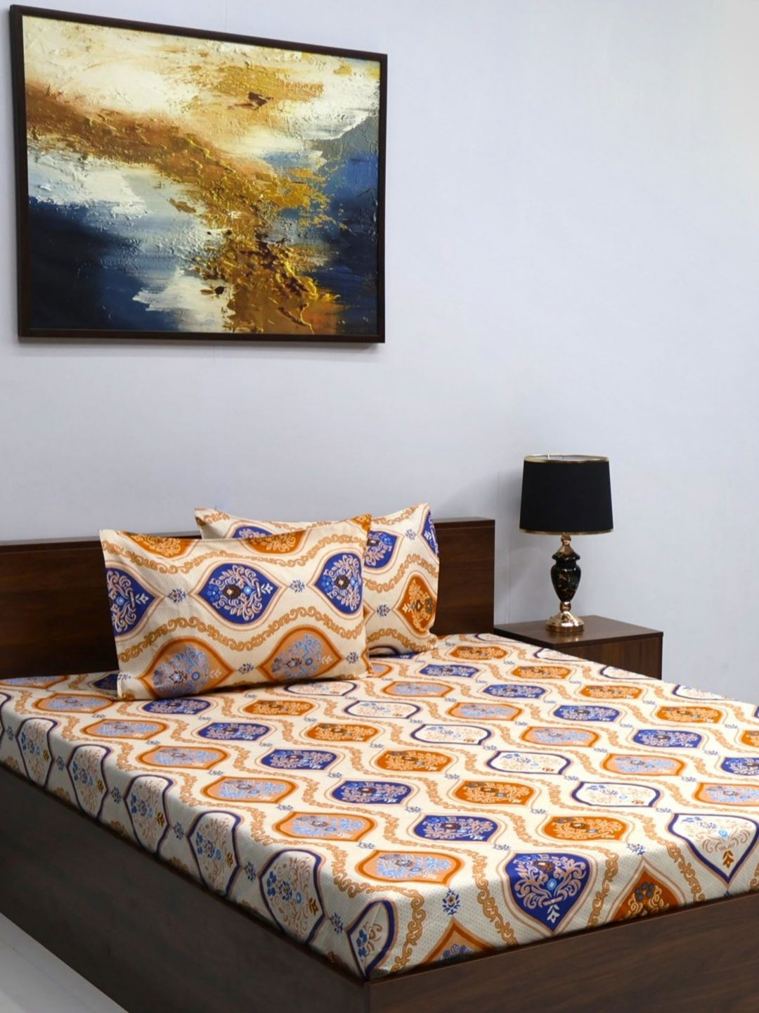Steve & Anderson White Ethnic Motifs Microfiber 140 TC Queen Bedsheet with 2 Pillow Covers-89 x 98 inches