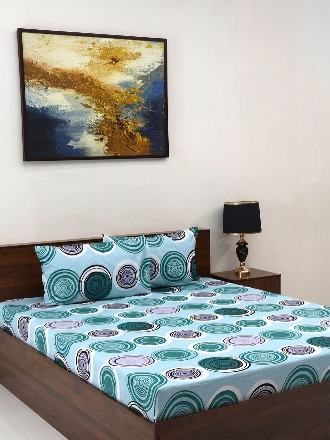 Steve & Anderson Plush Turquoise Blue Geometric Microfiber 140 TC Queen Bedsheet with 2 Pillow Covers-89 x 98 inches