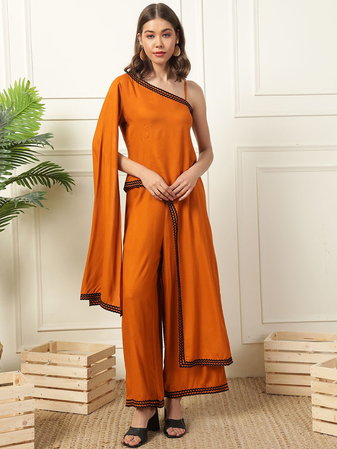 DEEBACO Heart One Shoulder Tunic With Palazzo