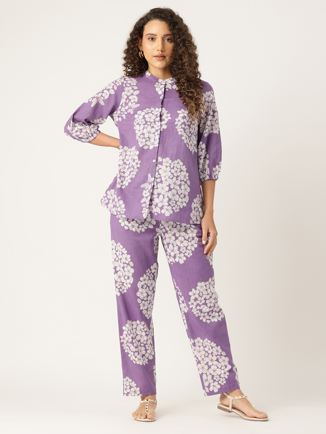 MISRI Floral Printed Pure Cotton Top With Trousers