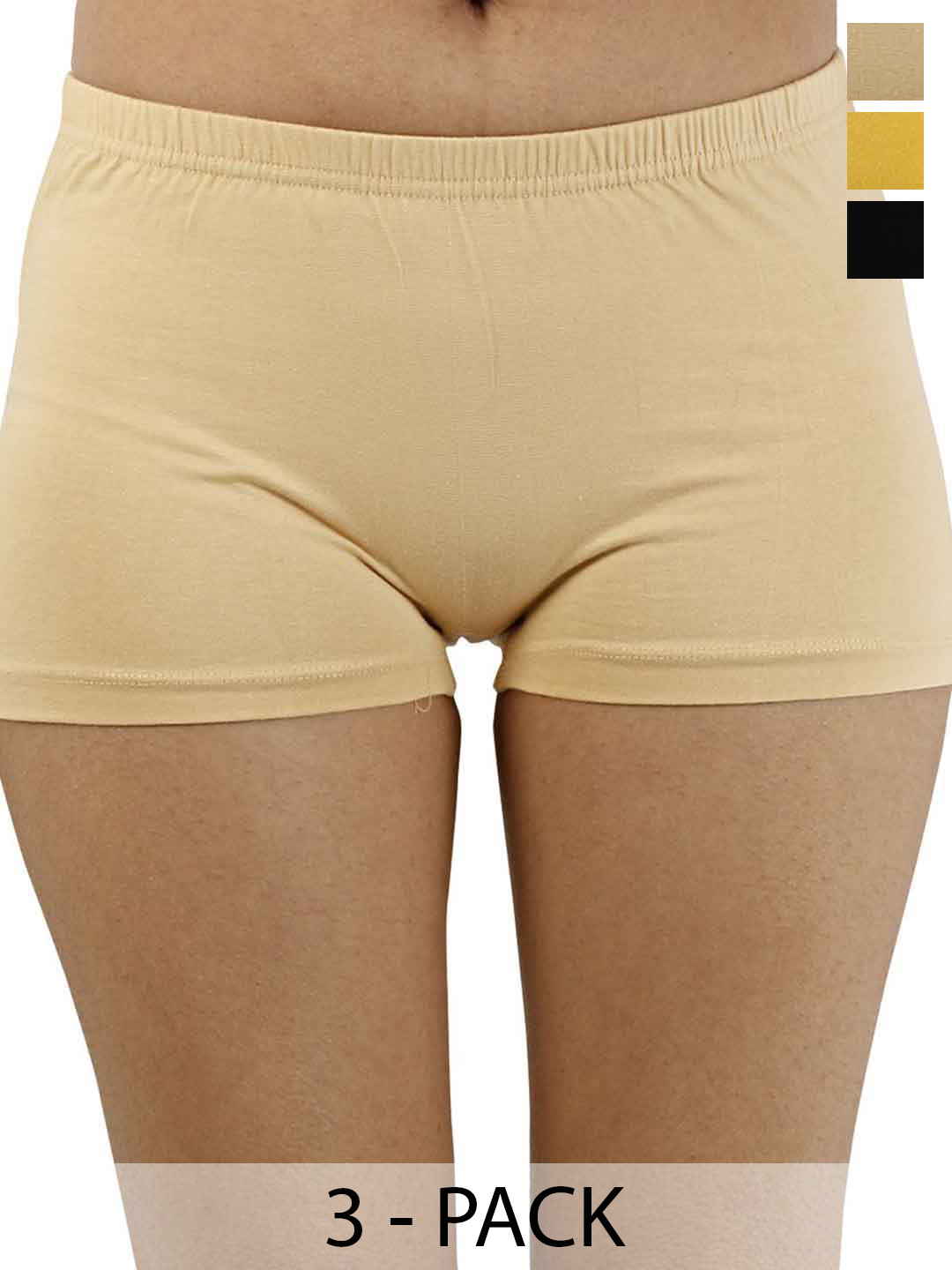 Diving Deep Pack Of 3 Boy Shorts Briefs Full Panty_Black Skin & Yellow_L